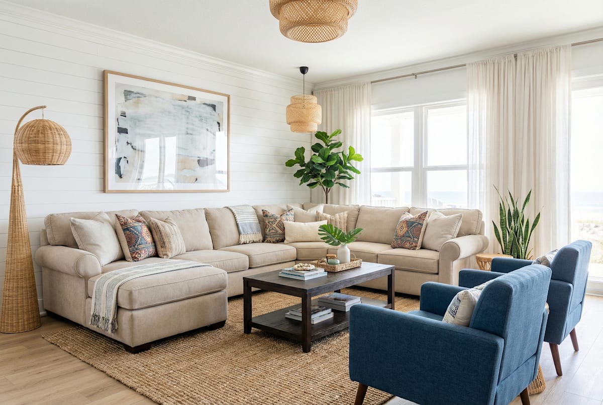 Bohemian living space with warm tones